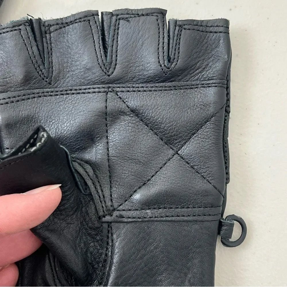 NWOT Yukon Leather Black Leather Fingerless Driving Motorcycle Gloves XXS